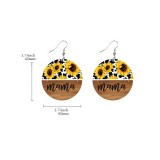 Mother's Day mama sunflower round earrings sunflower butterfly leopard bear mam wooden semicircle earrings