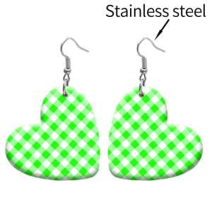 10 styles love resin Cartoon Retro plaid pattern stainless steel Painted Heart earrings