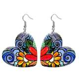 10 styles love resin Colorful Flower  pattern stainless steel Painted Heart earrings