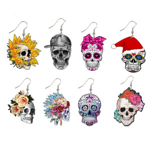 Halloween Acrylic flower candy skull cross ghost earrings