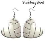 10 styles love resin rugby Baseball  Volleyball Hockey Basketball stainless steel Painted Heart earrings