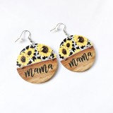 Mother's Day mama sunflower round earrings sunflower butterfly leopard bear mam wooden semicircle earrings