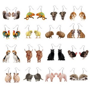 Acrylic cock, cow, hamster, pig, chicken, hedgehog, squirrel, rabbit, black cat, method, dog, chameleon, animal earring
