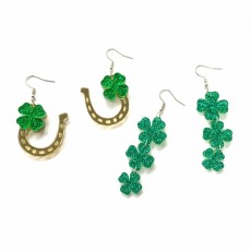 St. Patrick's Day Carnival Green acrylic glitter powder clover lucky grass horseshoe earrings