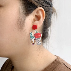 Teacher's Day teacher school teacher love glitter acrylic apple rainbow earrings