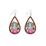 Wooden Easter water drop hollowed-out leopard rabbit chick resurrection egg earrings