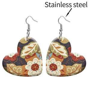 10 styles love resin Retro flower pattern stainless steel Painted Heart earrings