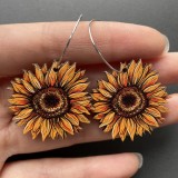Wooden wood leopard sunflower rainbow illusion sunflower earrings