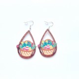 Wooden Easter water drop hollowed-out leopard rabbit chick resurrection egg earrings