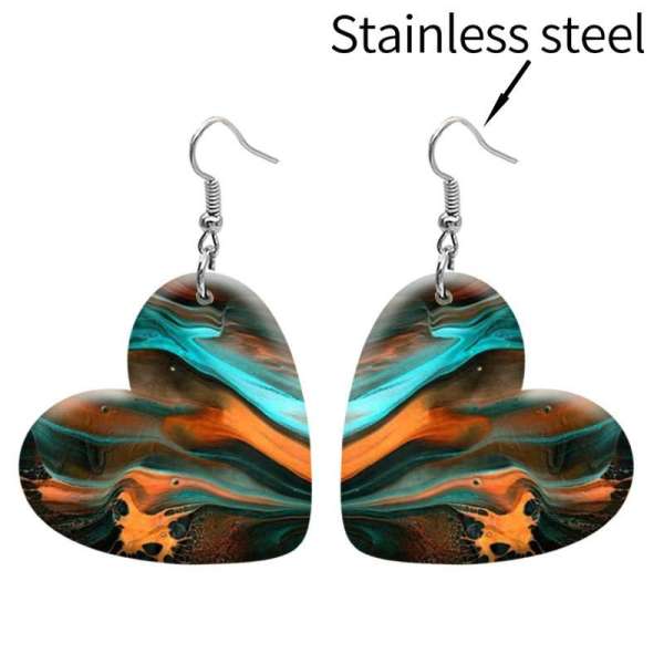 10 styles love resin marble pattern stainless steel Painted Heart earrings