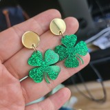 Acrylic green glittering pink clover lucky grass earrings