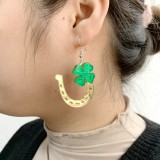 St. Patrick's Day Carnival Green acrylic glitter powder clover lucky grass horseshoe earrings