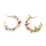 Natural stone colored gravel rice beads handmade beaded earrings