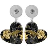 10 styles love resin Golden leaves pattern  Painted Heart earrings fit 20MM Snaps button jewelry wholesale