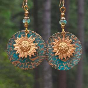 Double-layer sunflower pattern earrings vintage fashion ear