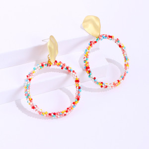 Bohemian colored rice bead ring earrings