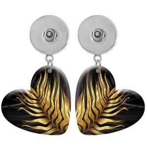 10 styles love resin Golden leaves pattern  Painted Heart earrings fit 20MM Snaps button jewelry wholesale