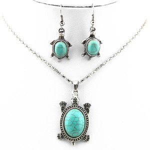 Green turtle Turquoise Necklace Earring Set