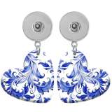 10 styles love resin Blue Flower  pattern  Painted Heart earrings fit 20MM Snaps button jewelry wholesale