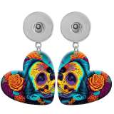 10 styles love resin Halloween skull girl  pattern  Painted Heart earrings fit 20MM Snaps button jewelry wholesale