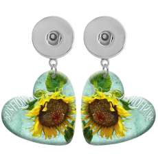 10 styles love resin sunflower Flower pattern  Painted Heart earrings fit 20MM Snaps button jewelry wholesale
