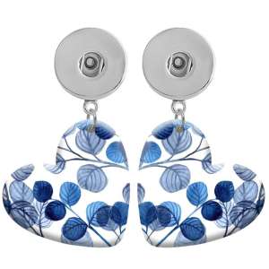 10 styles love resin Blue Flower  pattern  Painted Heart earrings fit 20MM Snaps button jewelry wholesale