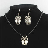 Alloy owl Necklace Earrings Two Piece Set