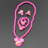 Children's Resin Necklace Bracelet Four Piece Set Ring Earrings Girls' Plastic Flower Set