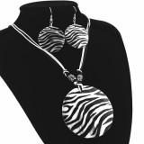 Shell Necklace Earrings Set Round Zebra Print Necklace Earrings Two Piece Set