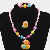 Children's Resin Necklace Bracelet Four Piece Set Ring Earrings Girls' Plastic Flower Set