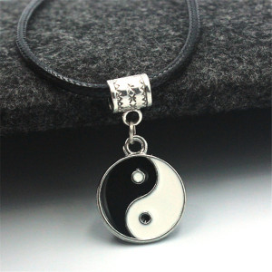 Tai Chi Yin Yang Dropping Oil Necklace Earrings Two Piece Set