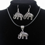 Alloy Elephant Necklace Earrings Two Piece Set