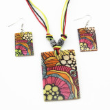 Geometric Shell Color Painting Necklace Earring Set