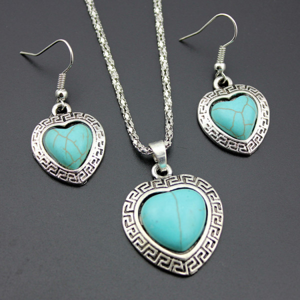 Turquoise Love Earrings Necklace Set