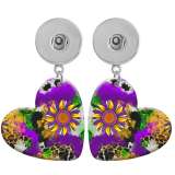 10 styles love resin Flower sunflower  pattern  Painted Heart earrings fit 20MM Snaps button jewelry wholesale