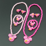 Children's Resin Necklace Bracelet Four Piece Set Ring Earrings Girls' Plastic Flower Set