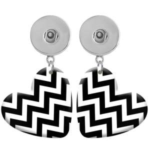 10 styles love resin Black and white pattern Painted Heart earrings fit 20MM Snaps button jewelry wholesale