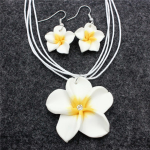 Soft Clay Eggflower Necklace Earrings Two Piece Set
