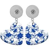 10 styles love resin Blue Flower  pattern  Painted Heart earrings fit 20MM Snaps button jewelry wholesale