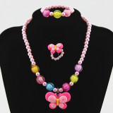 Children's Resin Necklace Bracelet Four Piece Set Ring Earrings Girls' Plastic Flower Set