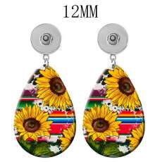 10 styles sunflower Flower  Acrylic Painted Water Drop earrings fit 12MM Snaps button jewelry wholesale
