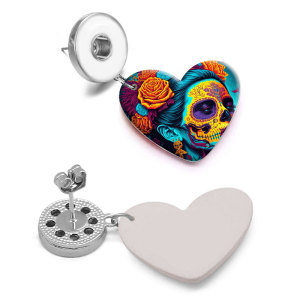 10 styles love resin Halloween skull girl  pattern  Painted Heart earrings fit 20MM Snaps button jewelry wholesale