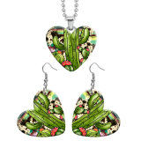 10 styles love resin Stainless Steel Cactus Tiger Cactus Heart Painted  Earrings 60CMM Necklace Pendant Set