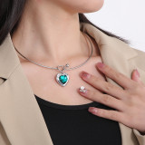 Stainless steel glass stone love pendant necklace