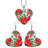 10 styles love resin Stainless Steel Flower pattern Heart Painted  Earrings 60CMM Necklace Pendant Set