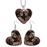 10 styles love resin Stainless Steel skull girl pattern Heart Painted  Earrings 60CMM Necklace Pendant Set