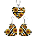 10 styles love resin Stainless Steel sunflower Flower pattern Heart Painted  Earrings 60CMM Necklace Pendant Set
