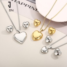 Stainless steel hollow heart shaped love circular large pendant necklace earrings set Mother's Day gift