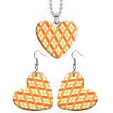 10 styles love resin Stainless Steel Checkered pattern Heart Painted  Earrings 60CMM Necklace Pendant Set