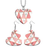 10 styles love resin Stainless Steel Pink Geometric pattern  Heart Painted  Earrings 60CMM Necklace Pendant Set